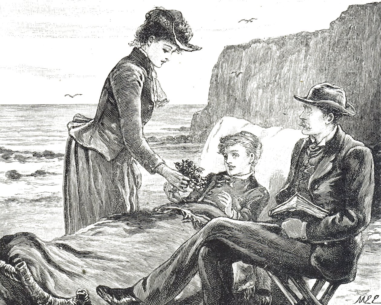 Gravure représentant un garçon estropié au bord de la mer - Mary Ellen Edwards