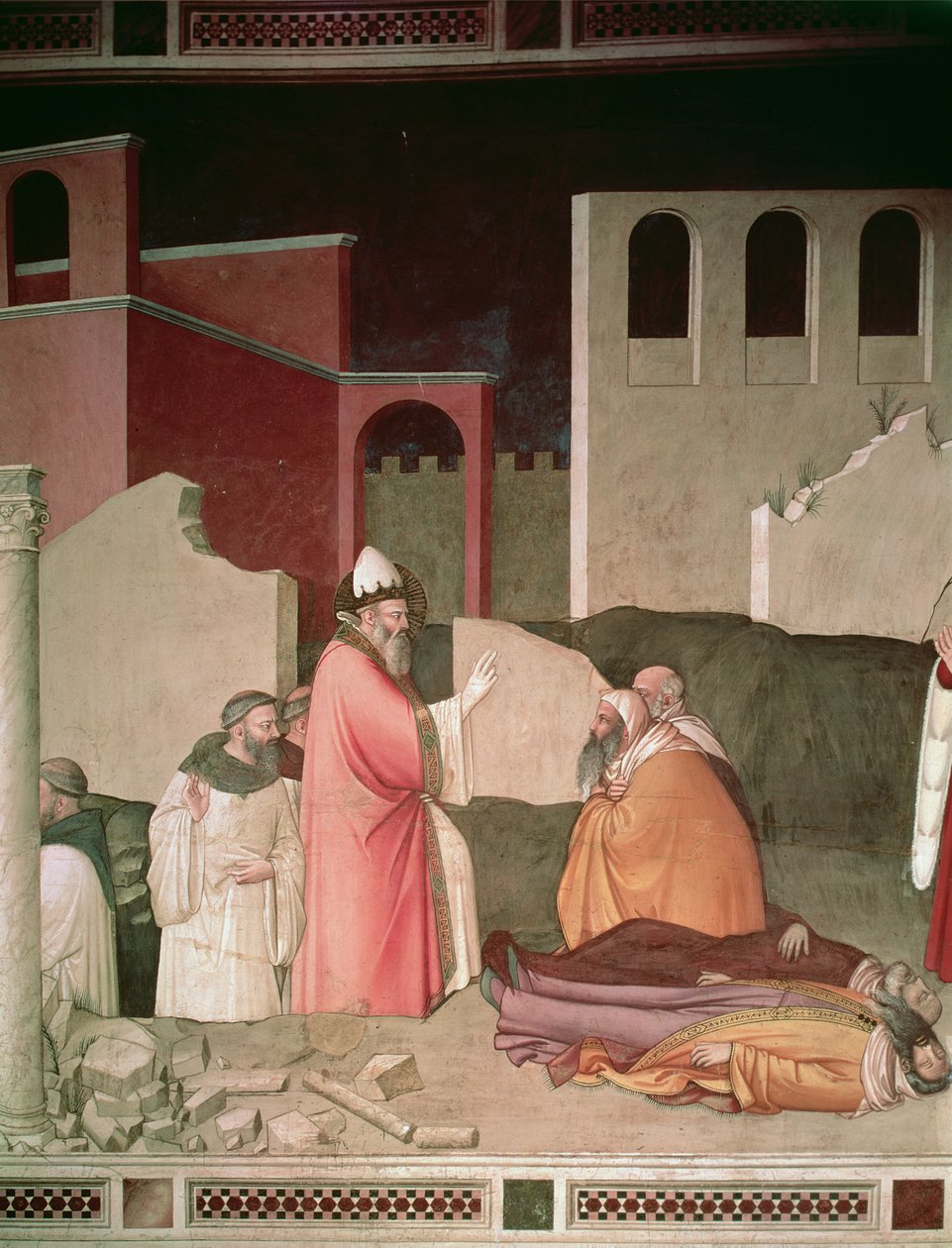 Saint Sylvestre ressuscitant deux Romains morts, détail de la chapelle Bardi, vers 1340 - Maso di Banco
