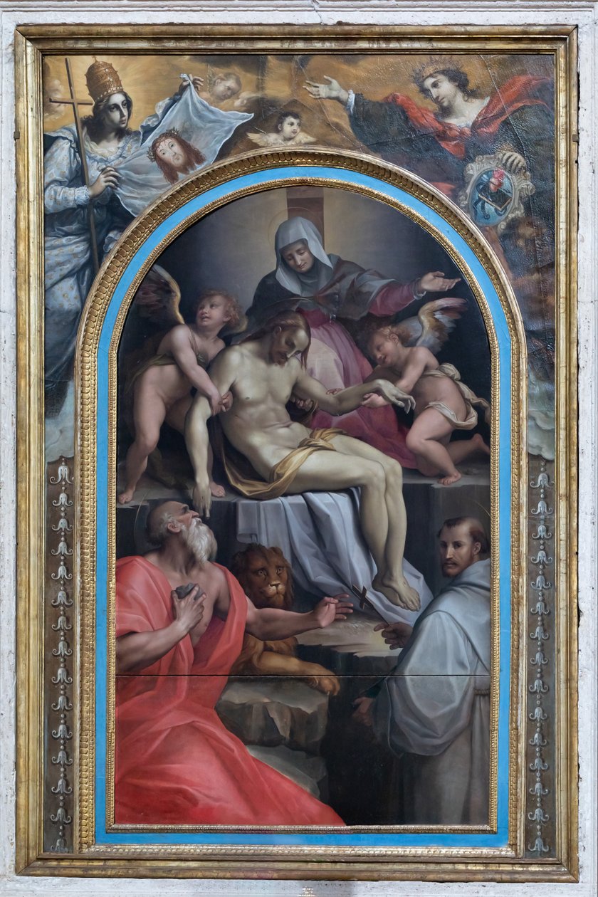 Déposition avec les saints Girolamo et Francesco, vers 1550-1600 (huile sur panneau) - Maso da San Friano