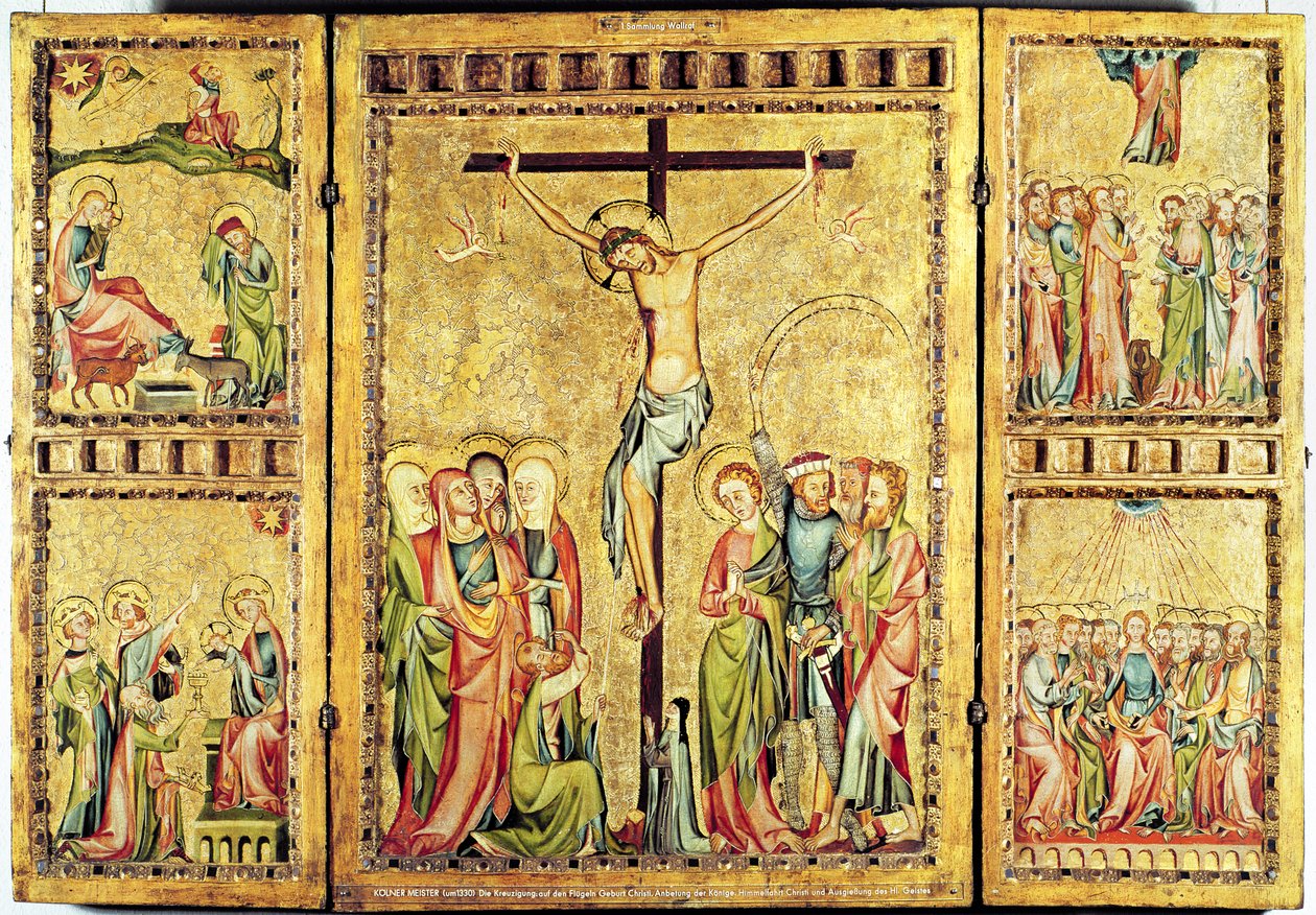 Retable avec la Crucifixion au panneau central et des scènes de la Vie du Christ sur les panneaux latéraux, vers 1330 - Master of Cologne