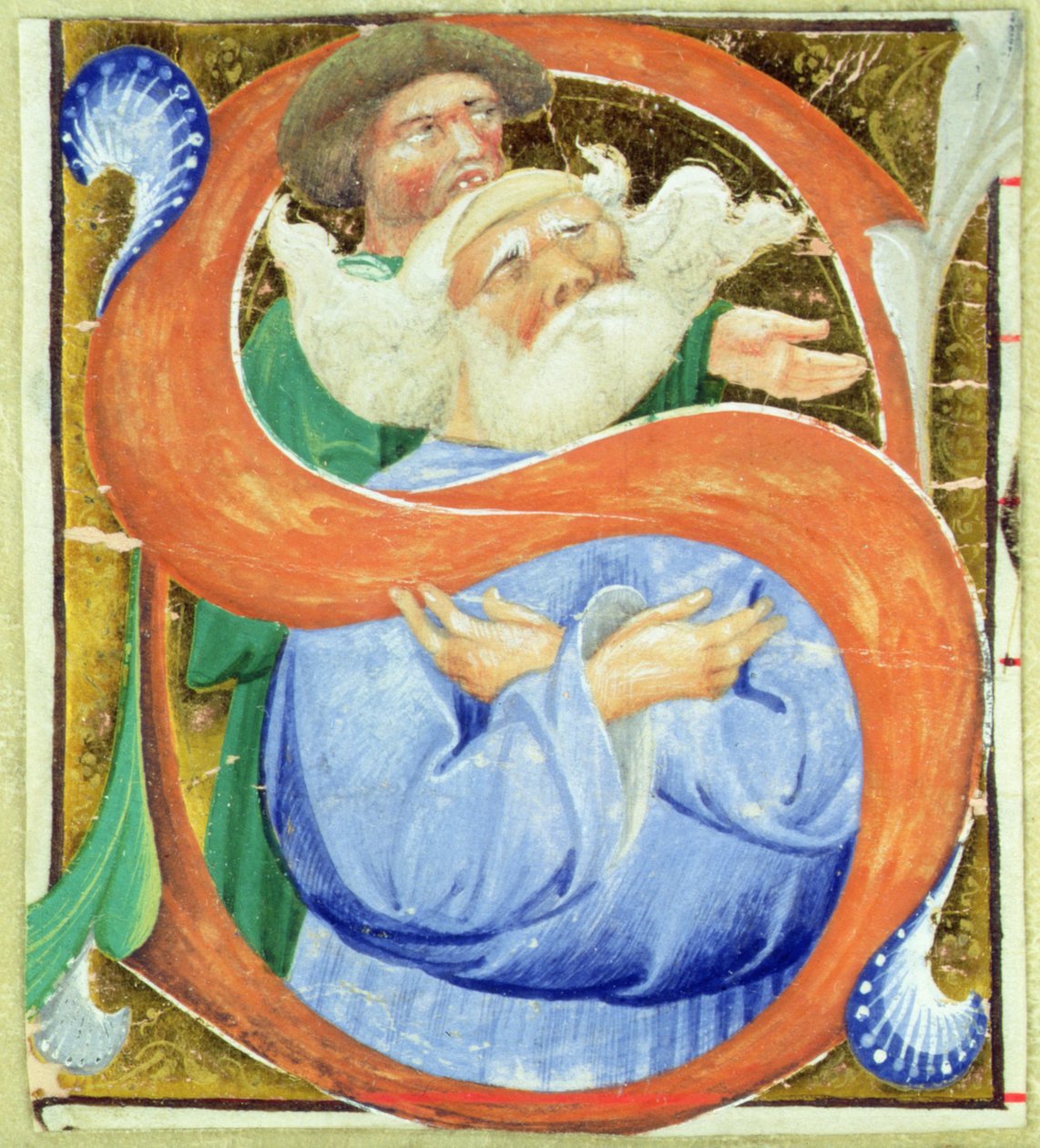 Initiale historiée S représentant un vieil homme priant - Master of San Michele of Murano