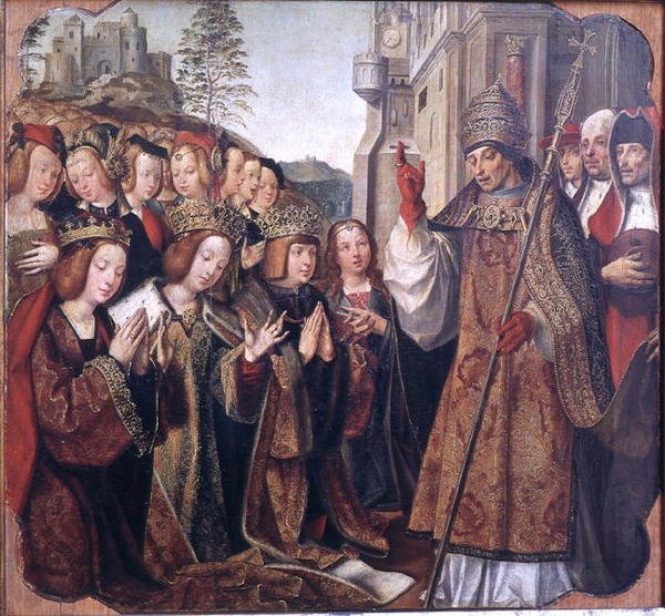 Le Pape bénissant Sainte Auta, Sainte Ursule et le Prince Etherius, du Retable de Sainte Auta, c.1520 - Master of the St. Auta Altarpiece