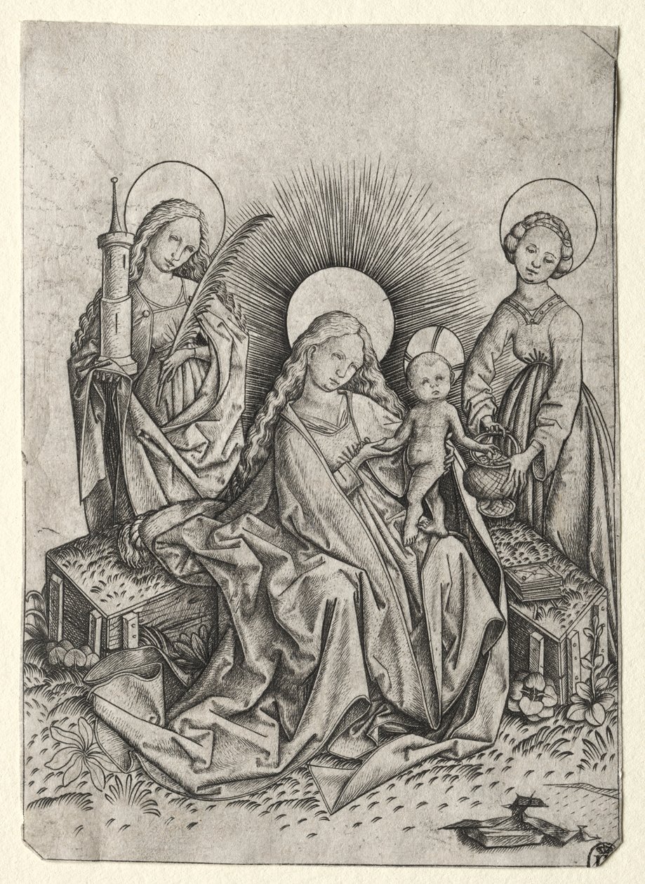 Madone et enfant dans un jardin entre Sainte-Barbe et Sainte-Dorothée - Master ES