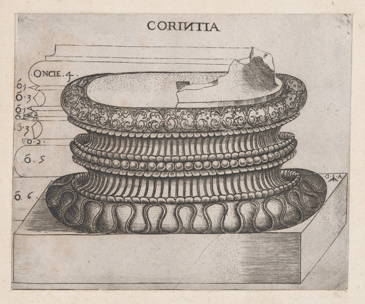 Speculum Romanae Magnificentiae : base corinthienne, vers 1537 - Master GA