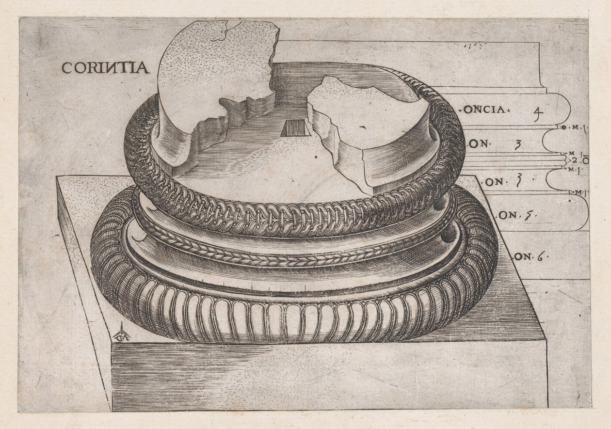 Speculum Romanae Magnificentiae : base corinthienne du Temple de Mars Ultor, Rome, vers 1537 - Master GA