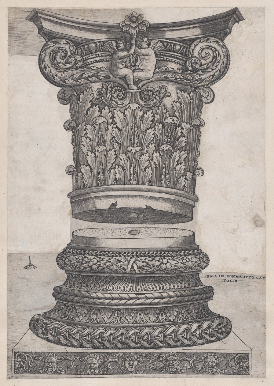 Speculum Romanae Magnificentiae : Chapiteau et base décorés, vers 1537 - Master GA