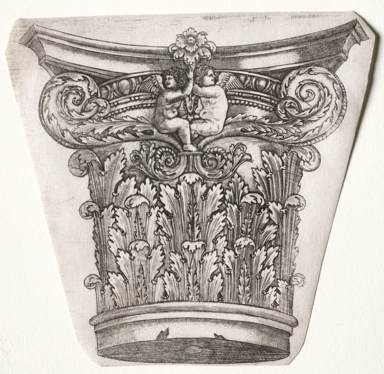 Base et Chapiteau avec Putti, vers 1525-1550 - Master G. A. with the man
