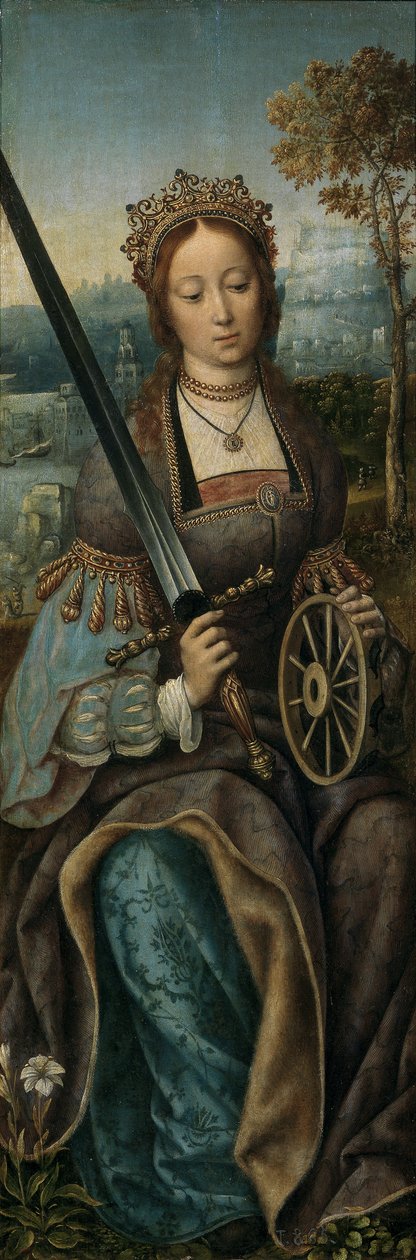 Triptyque de la Sainte Famille avec des anges musiciens. Panneau de gauche : Sainte Catherine, vers 1510-1520 - Master of Frankfurt