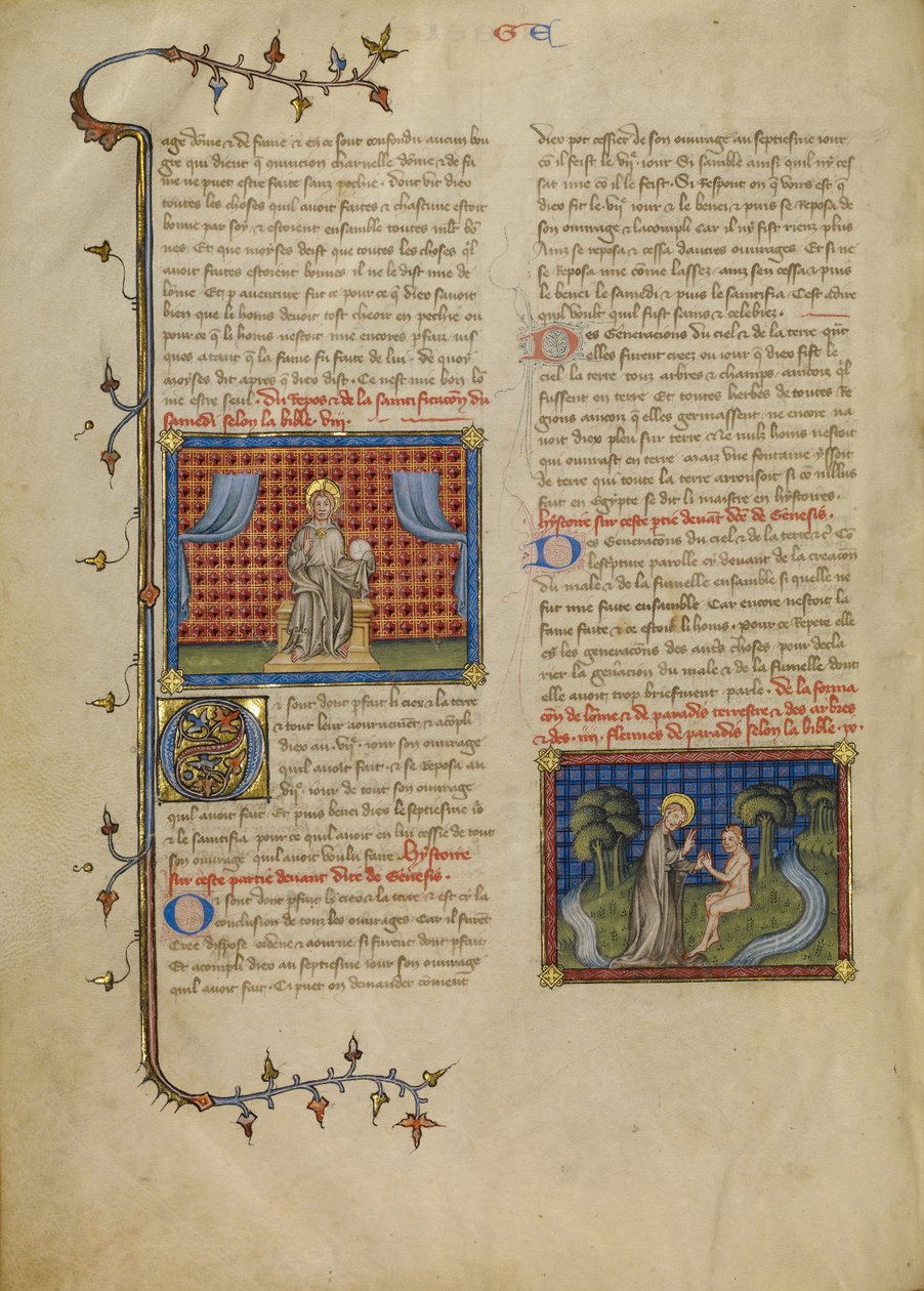 Jour de repos : Le Seigneur trônant ; Dieu et Adam dans le jardin - Master of Jean de Mandeville