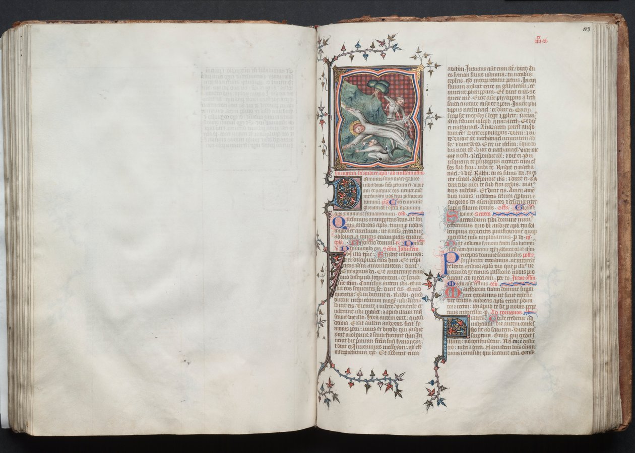 Le Missel de Gotha : Fol. 103r, Saint André attaché à la croix, vers 1375 - Master of the Boqueteaux