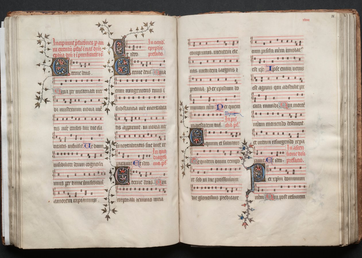 Le Missel de Gotha : Fol. 58r, Texte, vers 1375 - Master of the Boqueteaux