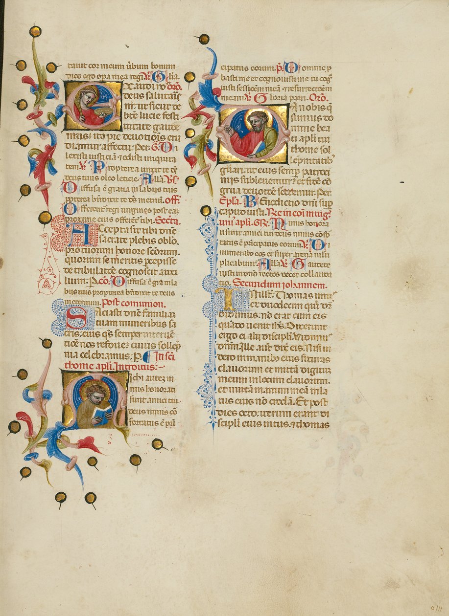 Initiale E : Sainte Lucie ; Initiale M : Saint Thomas ; Initiale D : Saint Thomas Prédication - Master of the Brussels Initials