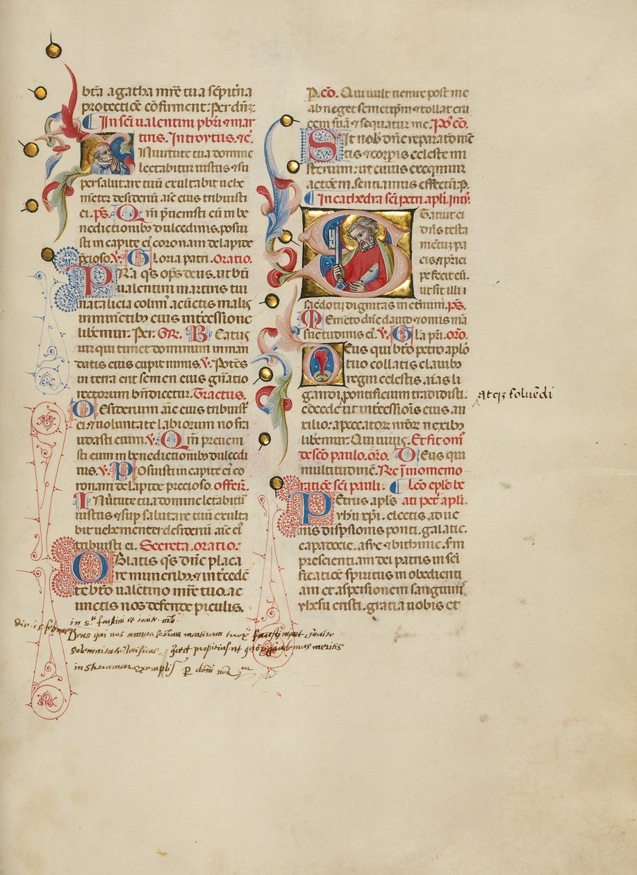 Initiale I : Saint Valentin ; Initiale S : Saint Pierre - Master of the Brussels Initials