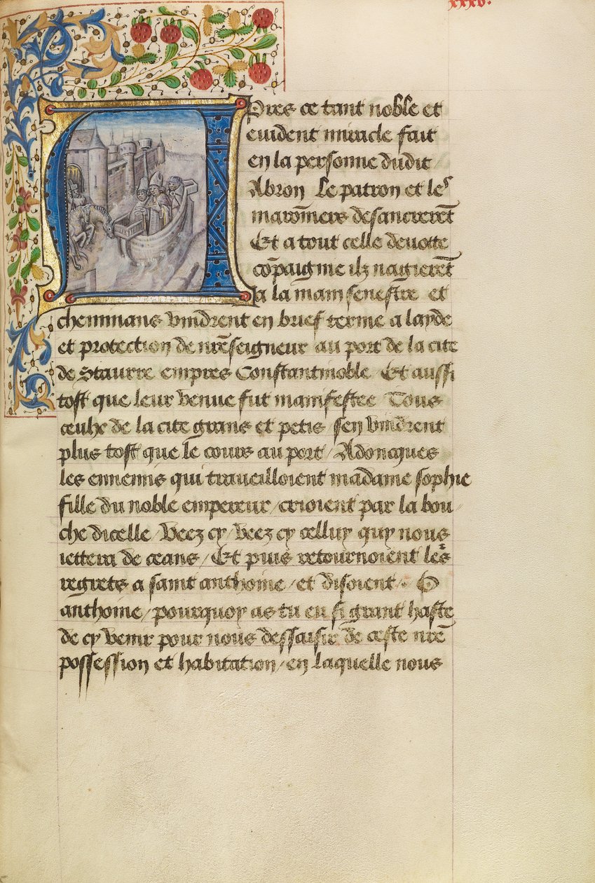 Initial A : Arrivée des navires à Constantinople - Master of the Brussels Romuléon
