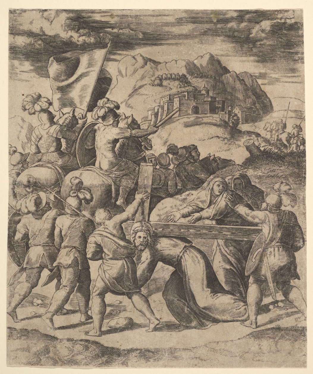 Le Christ portant la croix entouré de soldats, plusieurs à cheval, 1530-1560 - Master of the Die