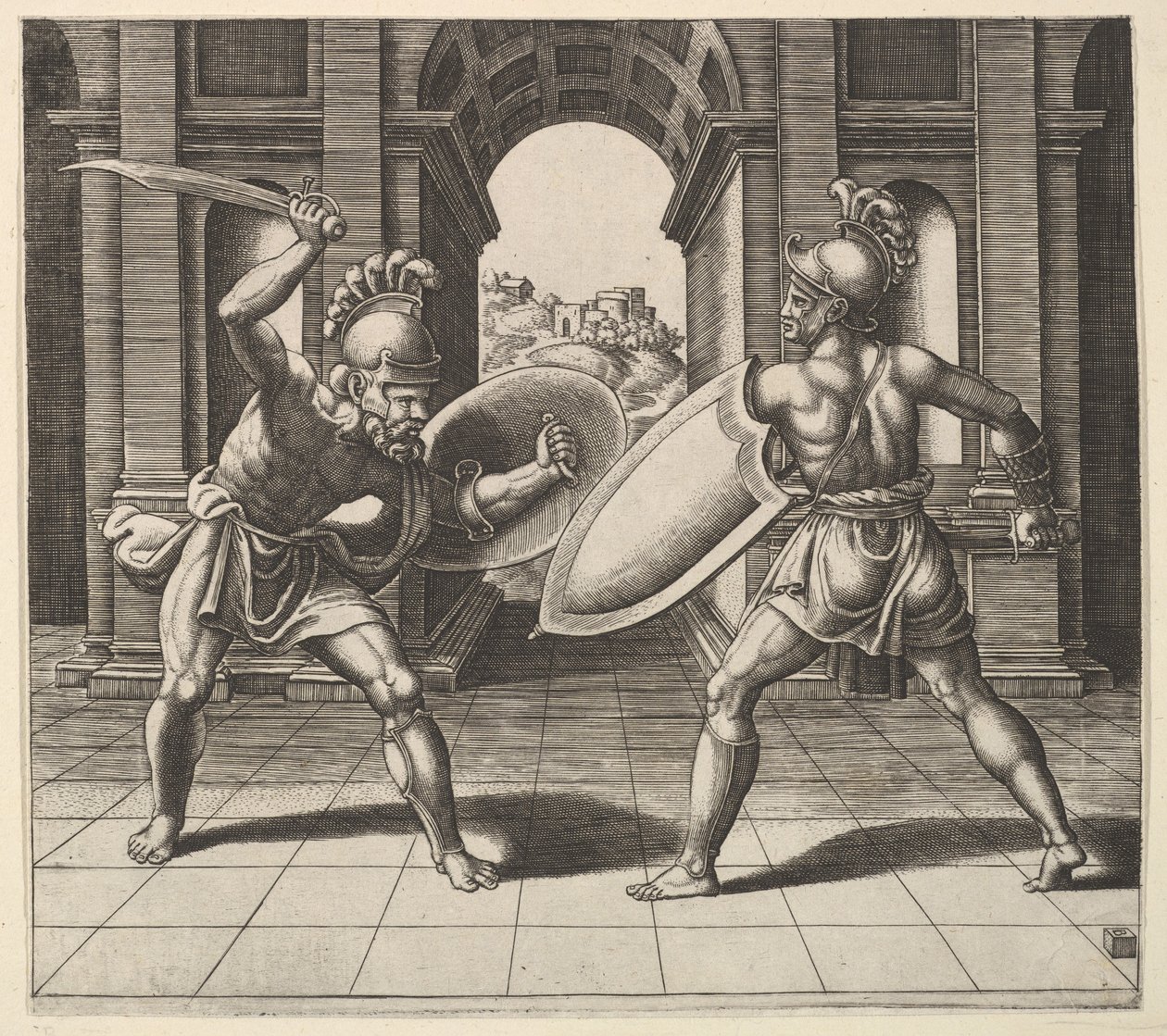 Deux gladiateurs se battant devant une arche - Master of the Die