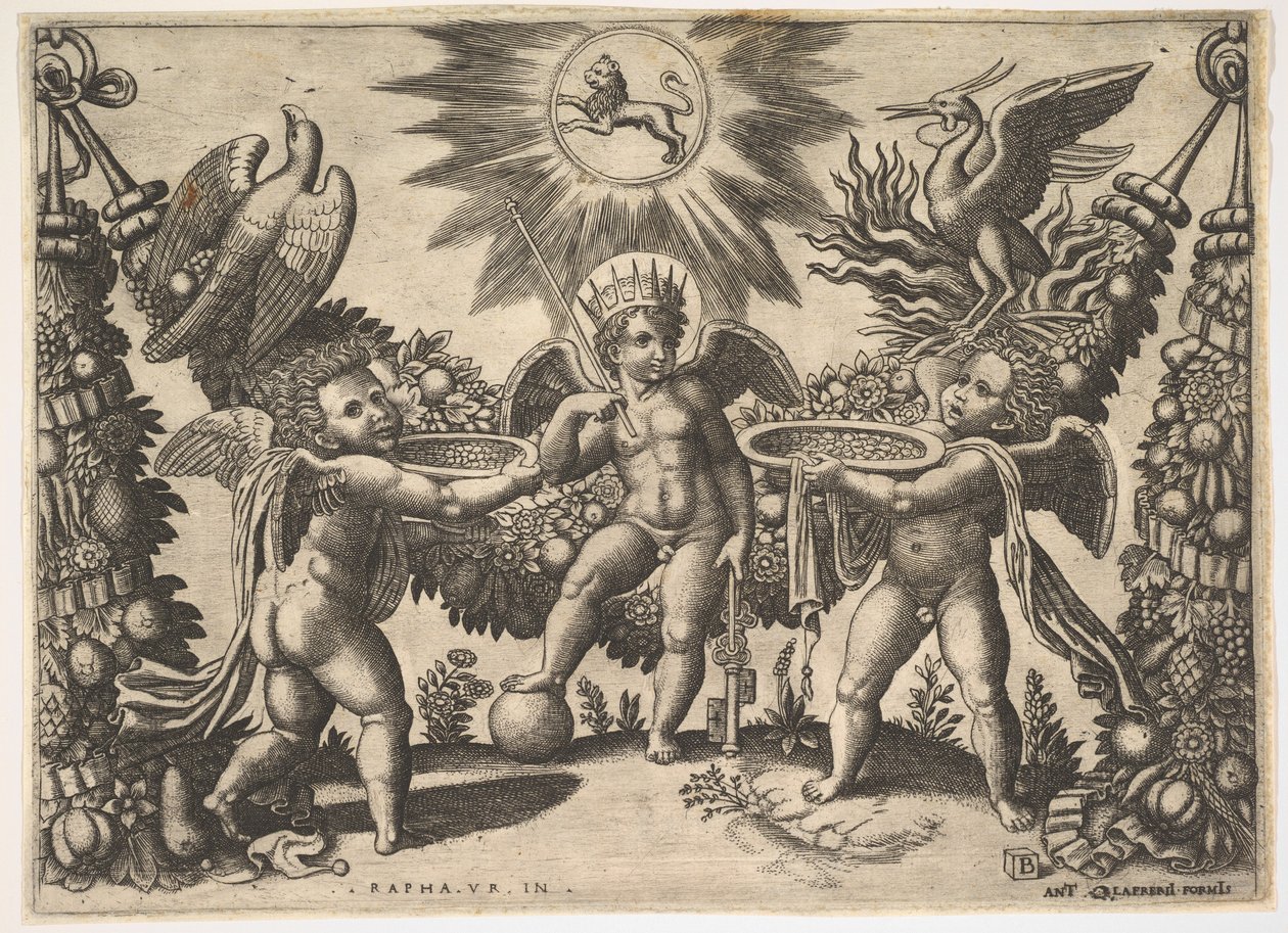 Deux putti présentant des coupes remplies d