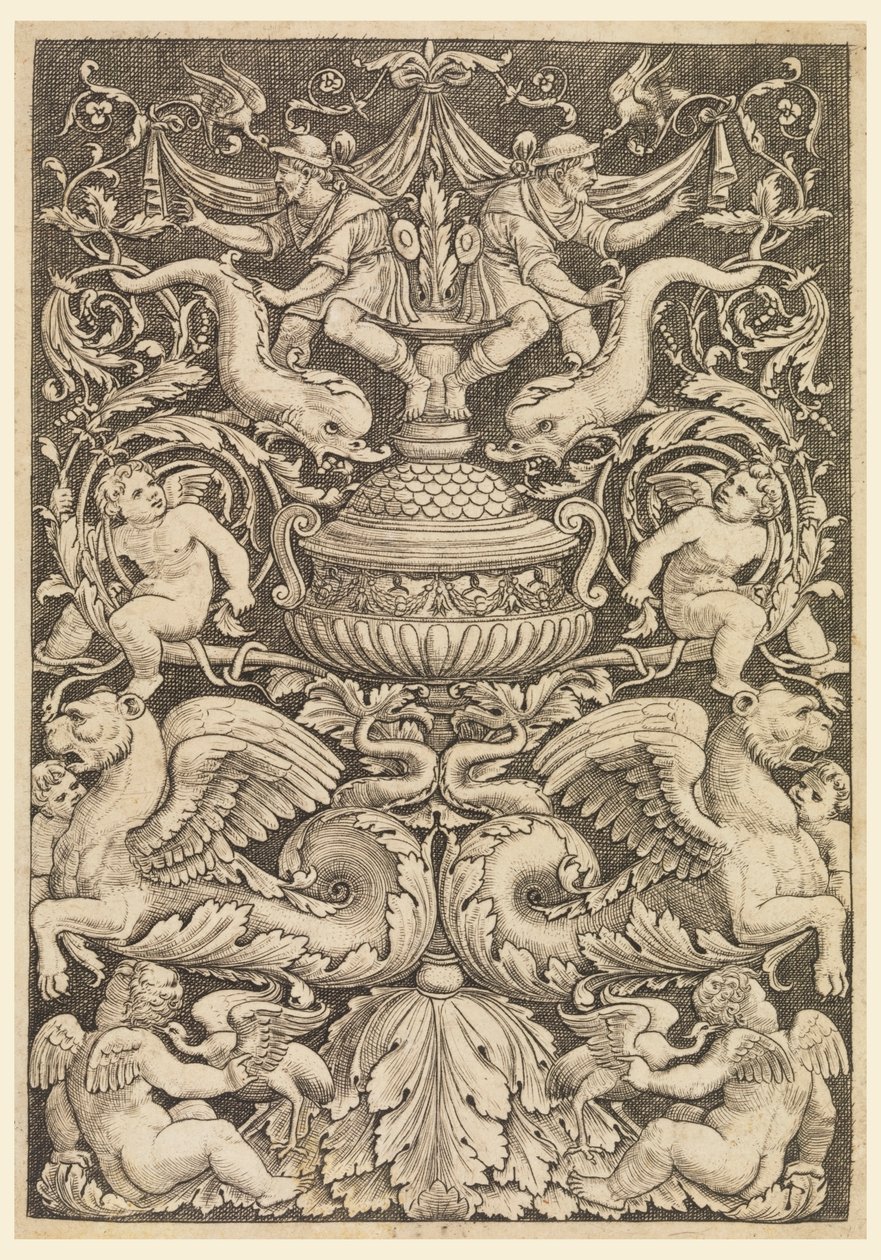 Grotesque avec dauphins et lions ailés - Master of the Die, Italian or German, 1530 1560