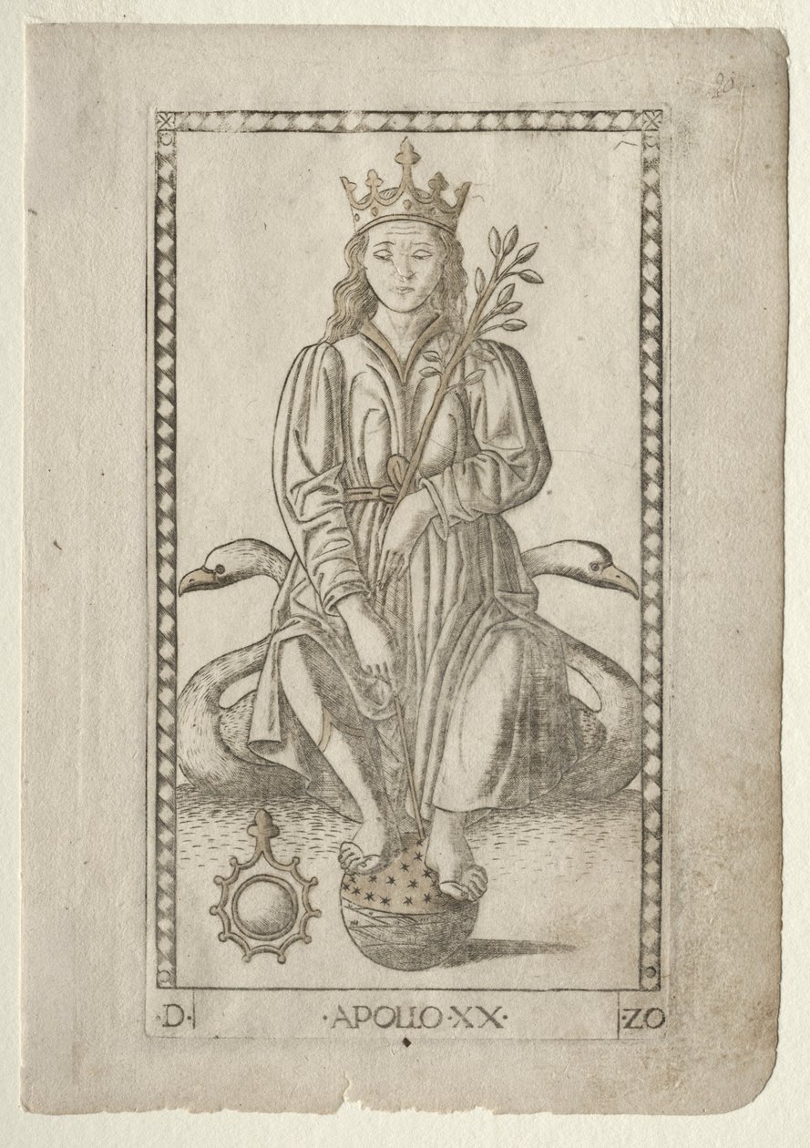 Apollon de la série Tarocchi, série D : Apollon et les Muses, #20, avant 1467 - Master of the E Series Tarocchi
