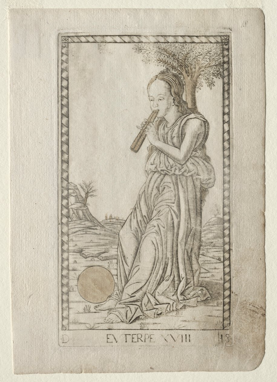 Euterpe, musique, poésie lyrique de la série Tarocchi, avant 1467 - Master of the E Series Tarocchi