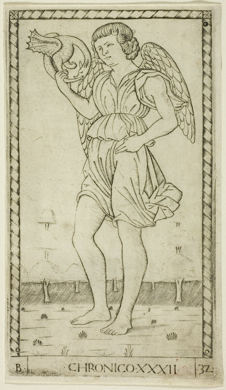 Génie du Temps, planche 32 de Génies et Vertus - Master of the E Series Tarocchi
