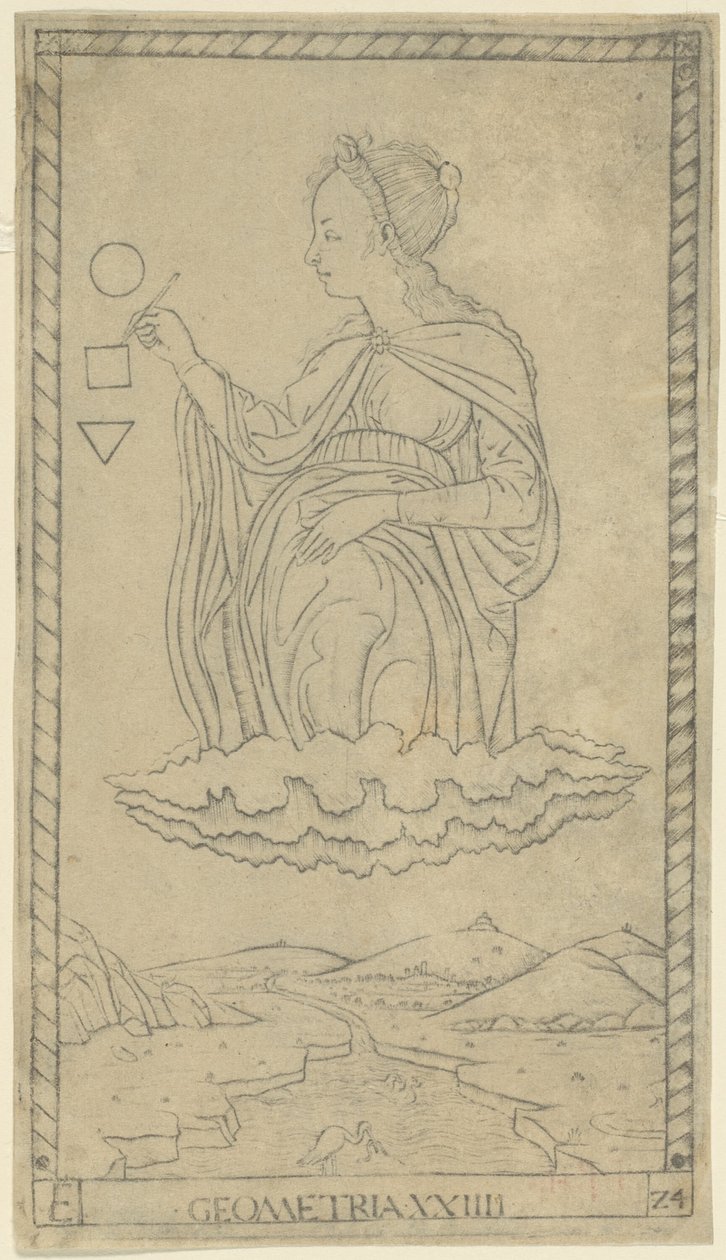 Géométrie, planche 24 des Arts et Sciences - Master of the E Series Tarocchi