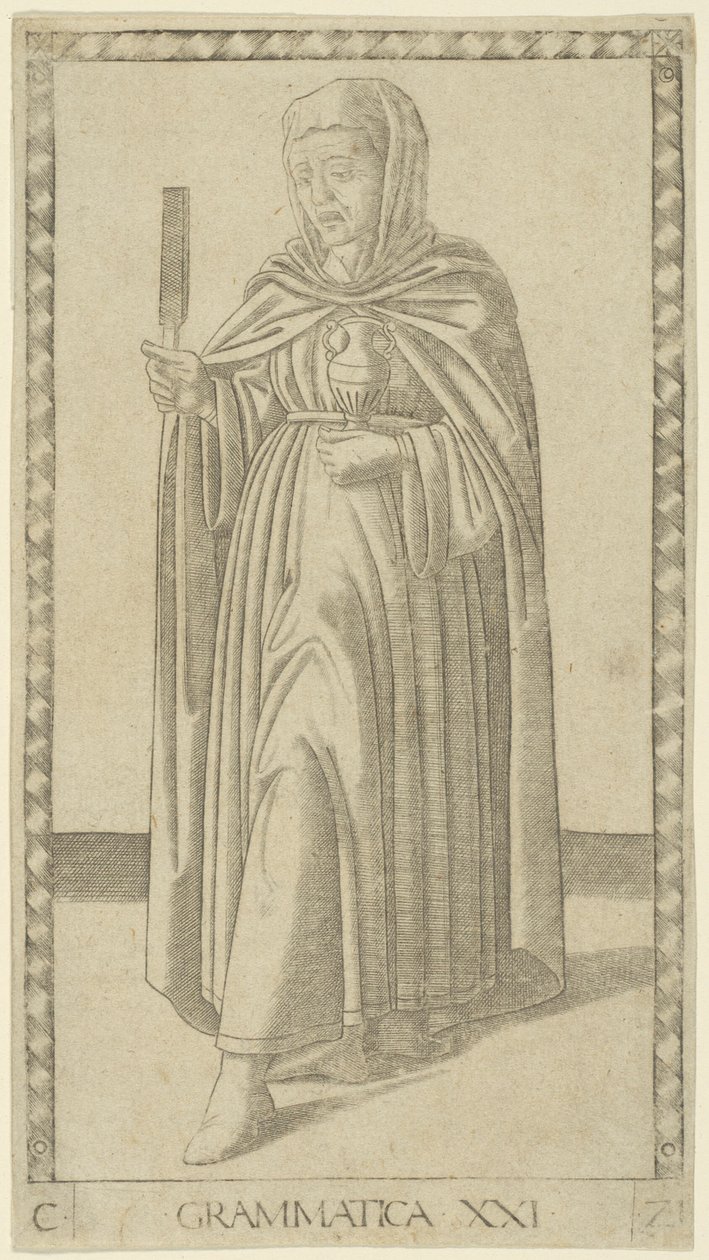 Grammaire, planche 21 des Arts et Sciences - Master of the E Series Tarocchi
