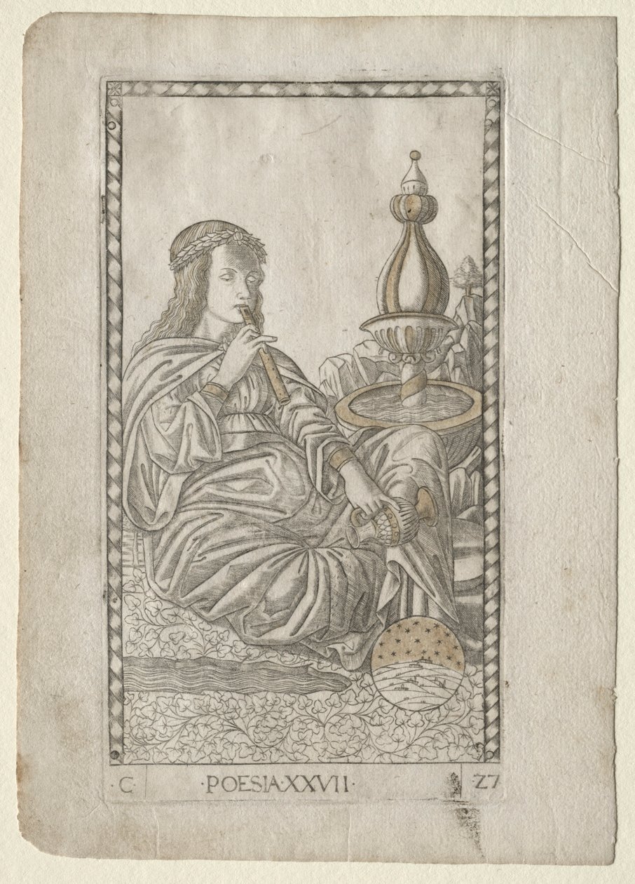 Poésie des Tarocchi, série C : Arts libéraux, n°27, avant 1467 - Master of the E Series Tarocchi