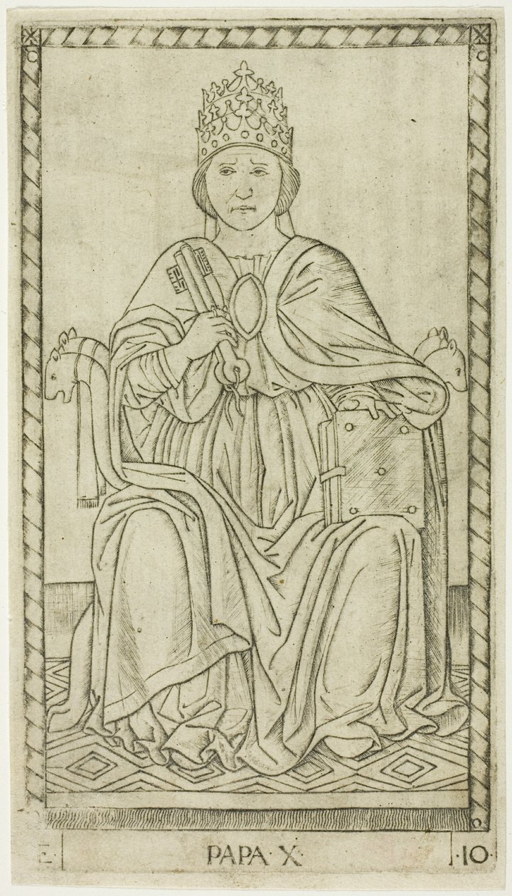 Le Pape, planche dix de Les rangs et conditions des hommes - Master of the E Series Tarocchi