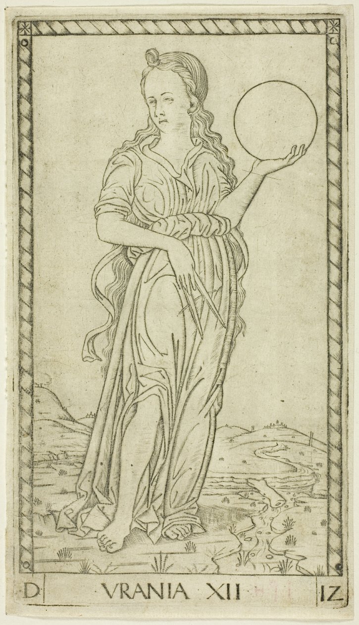 Urania, planche douze de Apollon et les Muses - Master of the E Series Tarocchi