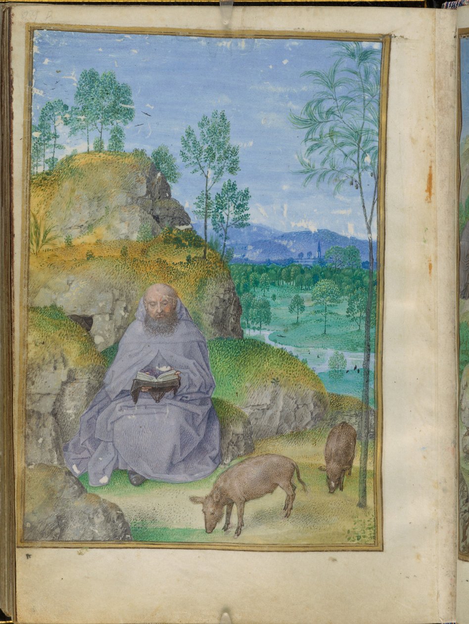 Saint Antoine abbé au désert, miniature des Heures Emerson-White. - Master of the Houghton Miniatures