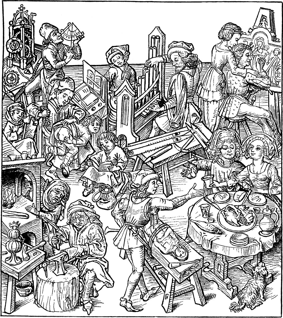 Mercure et ses enfants. Illustration du Housebook, années 1480 - Master of the Housebook