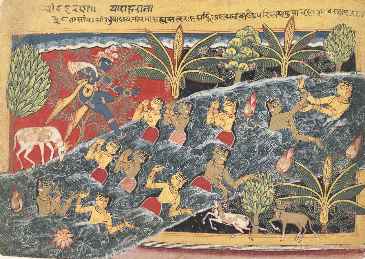 Les Gopis supplient Krishna de rendre leurs vêtements..., vers 1560-1565 - Master of the Isarda