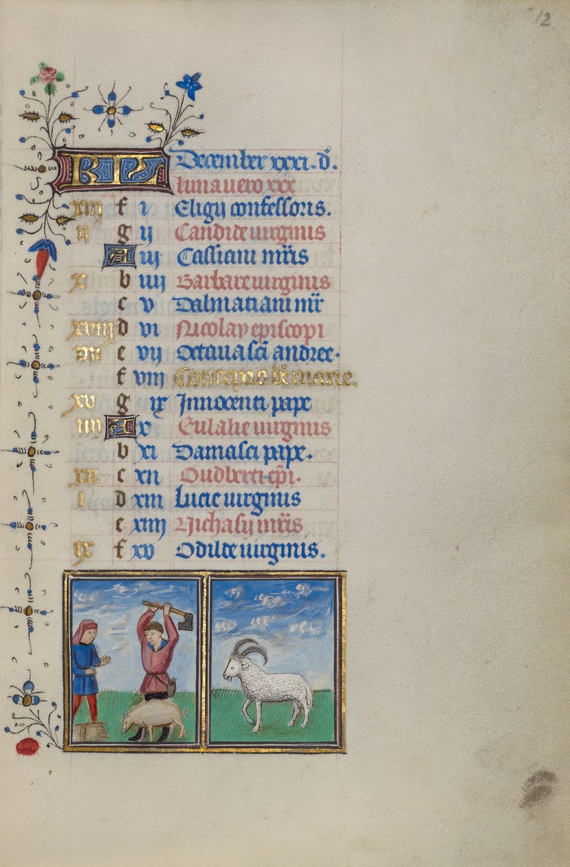 Page du calendrier pour le mois de décembre ; Abattage d