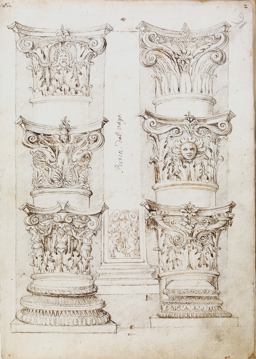 Six chapiteaux, une lésène et deux bases de colonne - Master of the Oxford Album