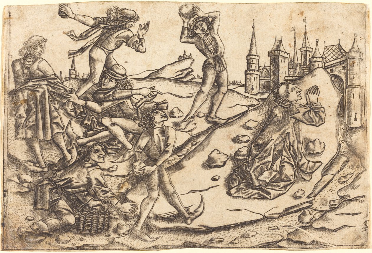 La Lapidation de Saint Étienne - Master with the Banderoles after Israhel van Meckenem