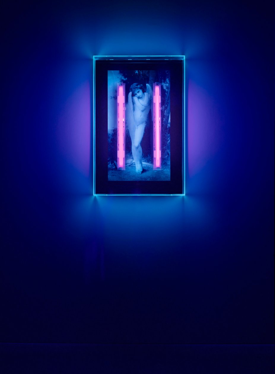 Ange ultraviolet, 2008 (encre ultraviolette sur boîte en plexiglas, 2 néons ultraviolets) - Mat Collishaw