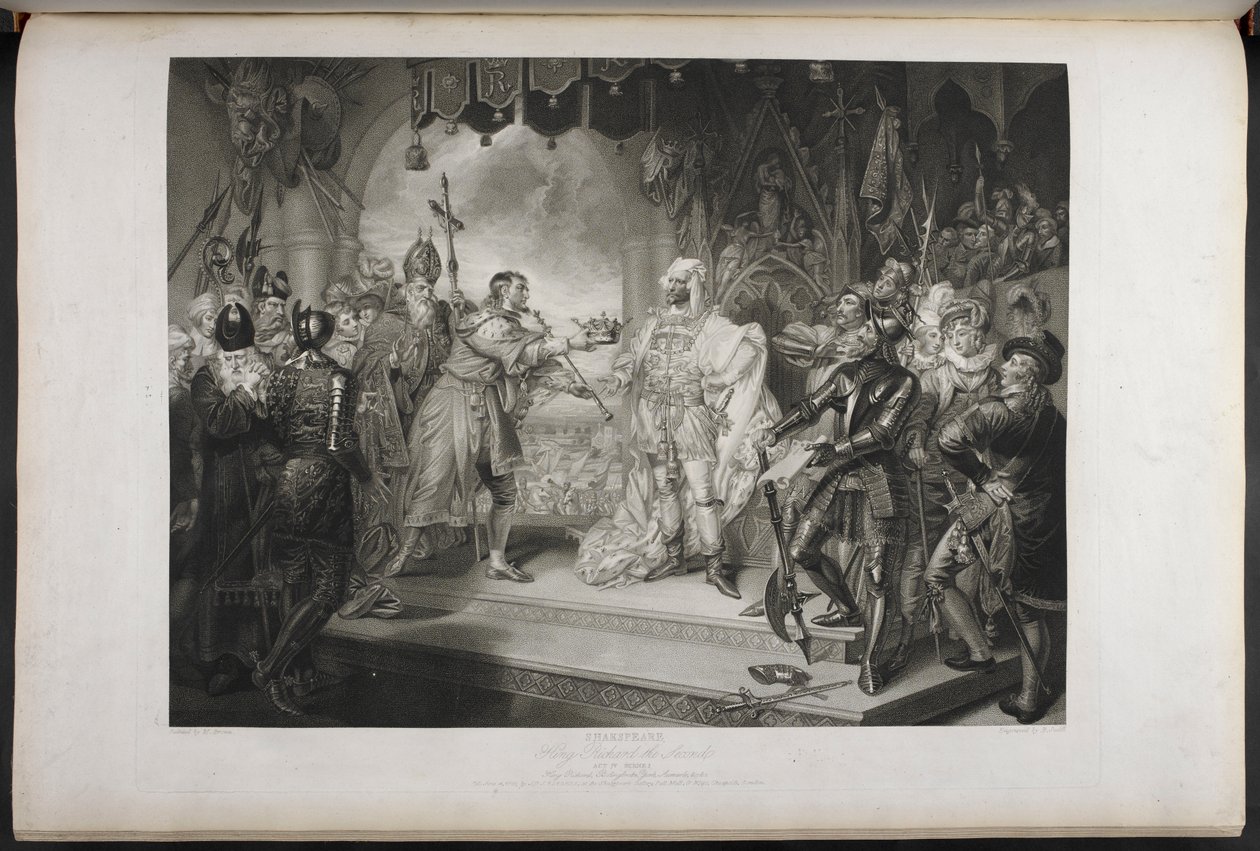 Richard II, Acte IV, Scène I. Richard II, Bolingbroke, York, Aumerle, etc. À la maison du Parlement, c.1803 (gravure) - Mather Brown