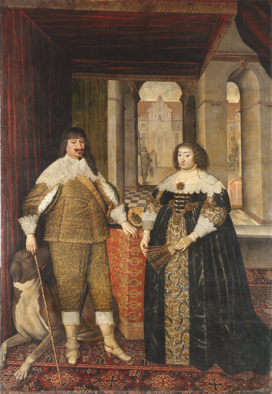 Portrait de George William, électeur de Brandebourg et de sa consort Elizabeth Charlotte du Palatinat et un mâtin - Mathias Czwiczek