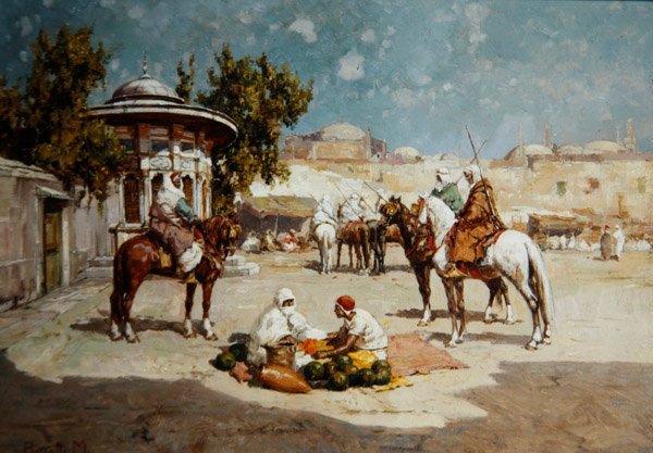 Guerriers arabes sur une place de marché, c.1910 - Matteo Da Angelo Rossotti