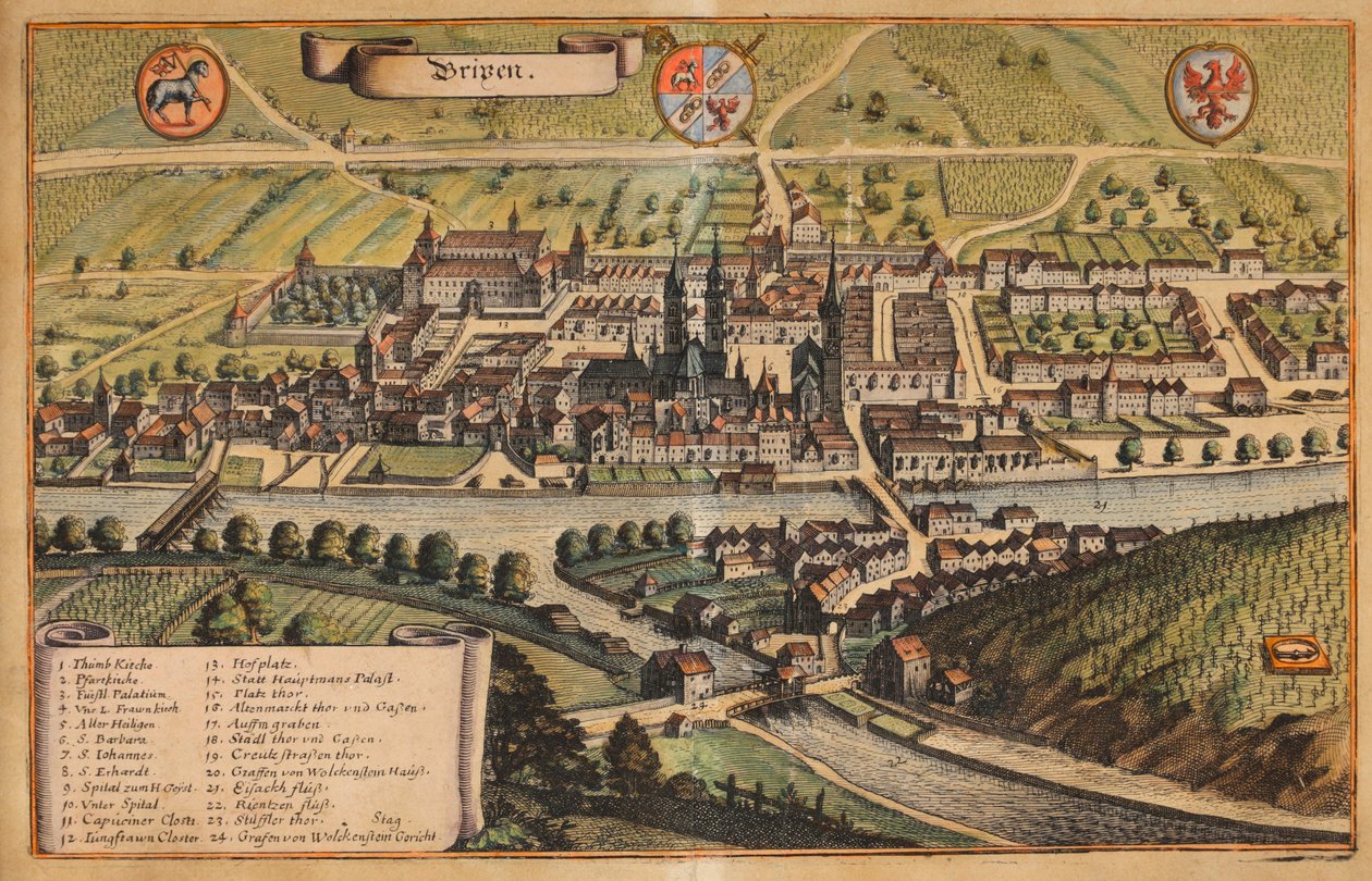Vue de Brixen colorisée - Matthaus Merian