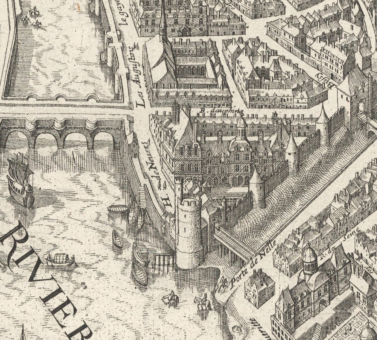 Hôtel de Nevers sur le plan Merian de Paris de 1615 - David Rumsey - Matthaus Merian
