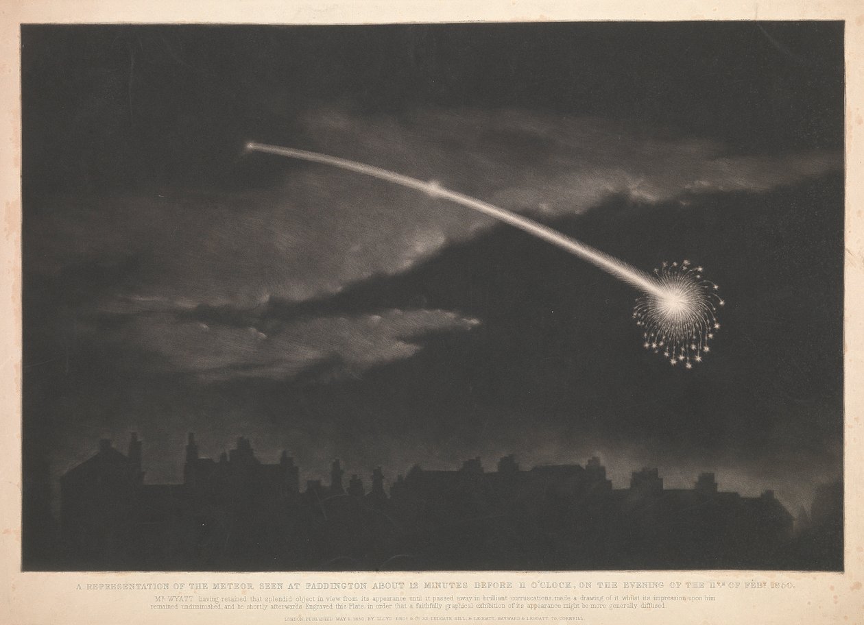 Représentation du météore vu à Paddington environ 12 minutes avant 11 heures, le soir du 11 février 1850 - Matthew Cotes Wyatt