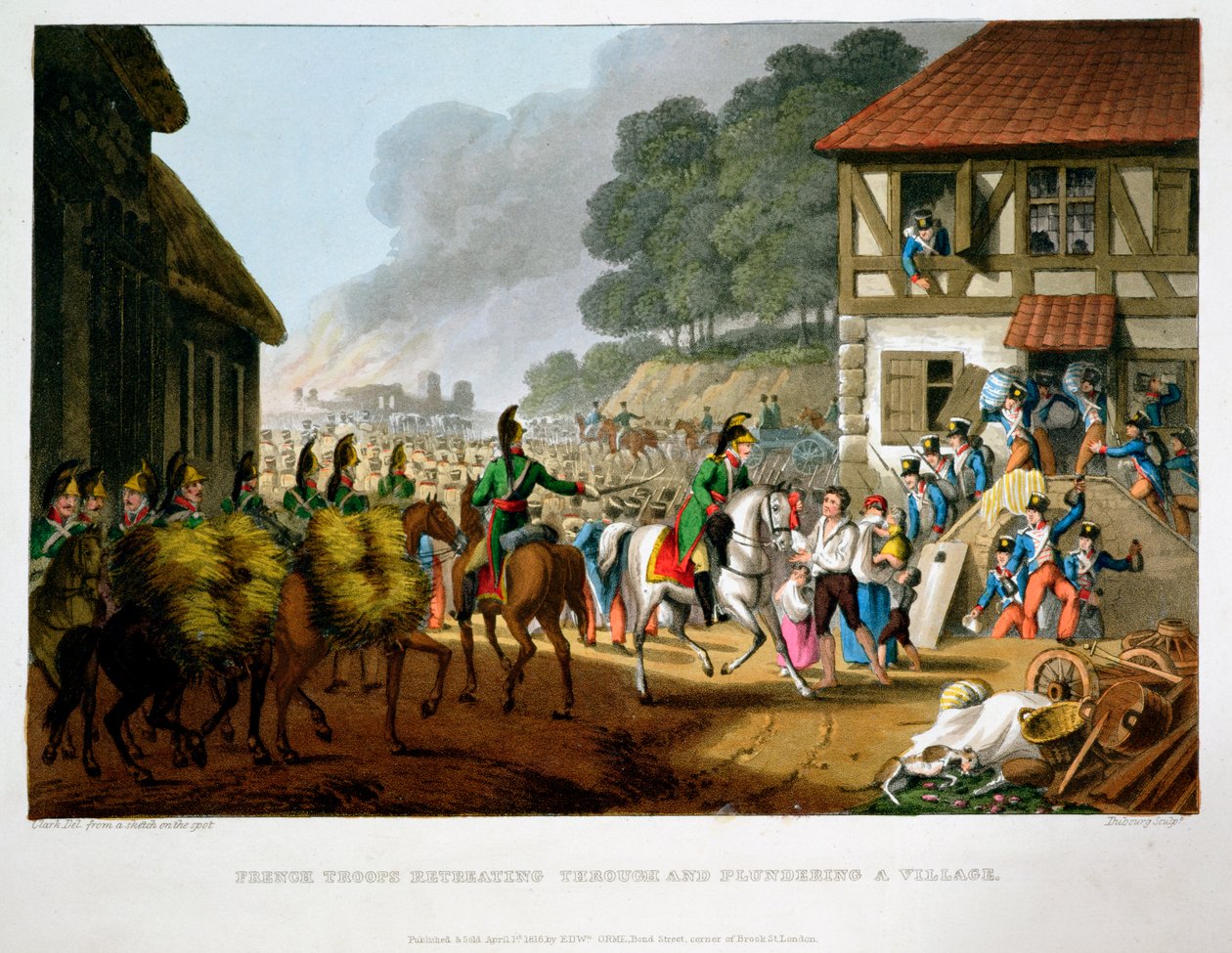 Troupes françaises en retraite et pillant un village, 1816 - Matthew Dubourg