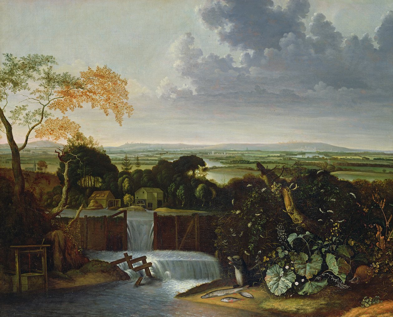 Paysage étendu avec un moulin à eau - Matthias Withoos