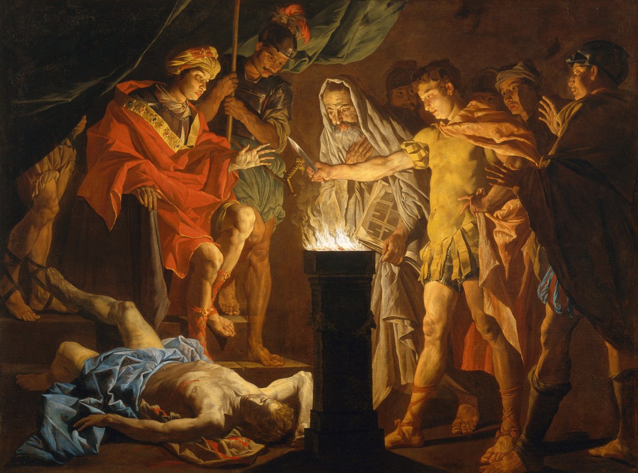 Mucius Scaevola en présence de Lars Porsenna, vers 1640 (huile sur toile) - Matthias (c.1600-p.1650) Stomer