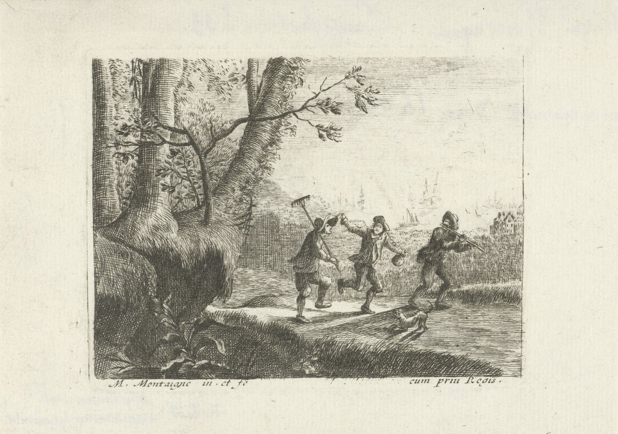 Paysage avec trois paysans dansant - Matthieu van Plattenberg