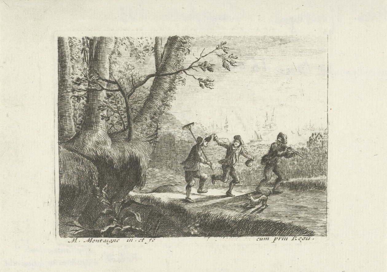 Paysage avec trois paysans dansant - Matthieu van Plattenberg