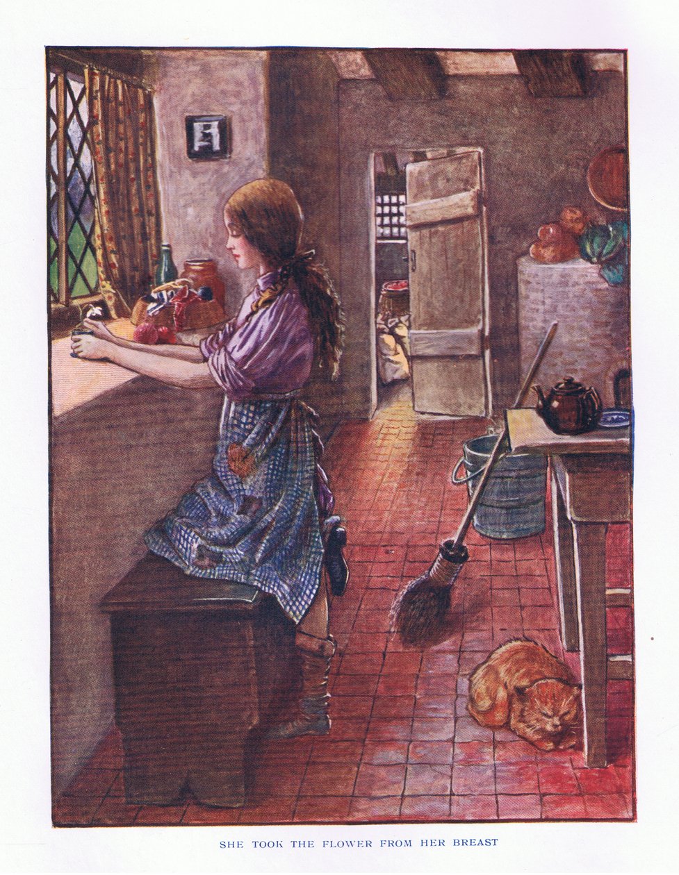 Elle a pris la fleur de sa poitrine, illustration de Contes de fées de Lady Ann, 1914 - Maud Tindal Atkinson