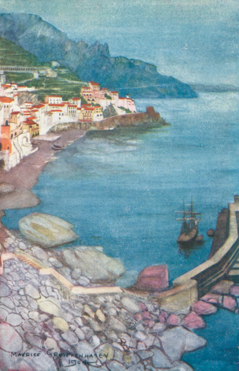 Soirée à Amalfi (lithographie couleur) - Maurice (after) Greiffenhagen